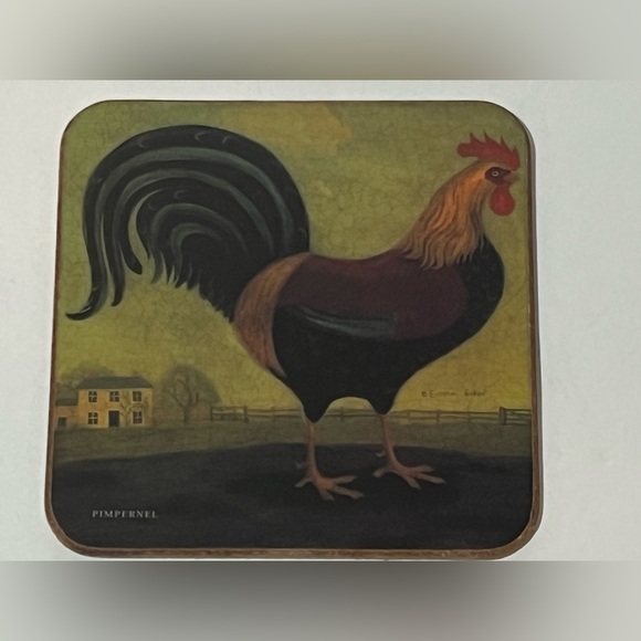 Vintage Pimpernal Set of 6 Rooster Coasters Cork Backed Chicken Farmhouse - Picture 8 of 14
